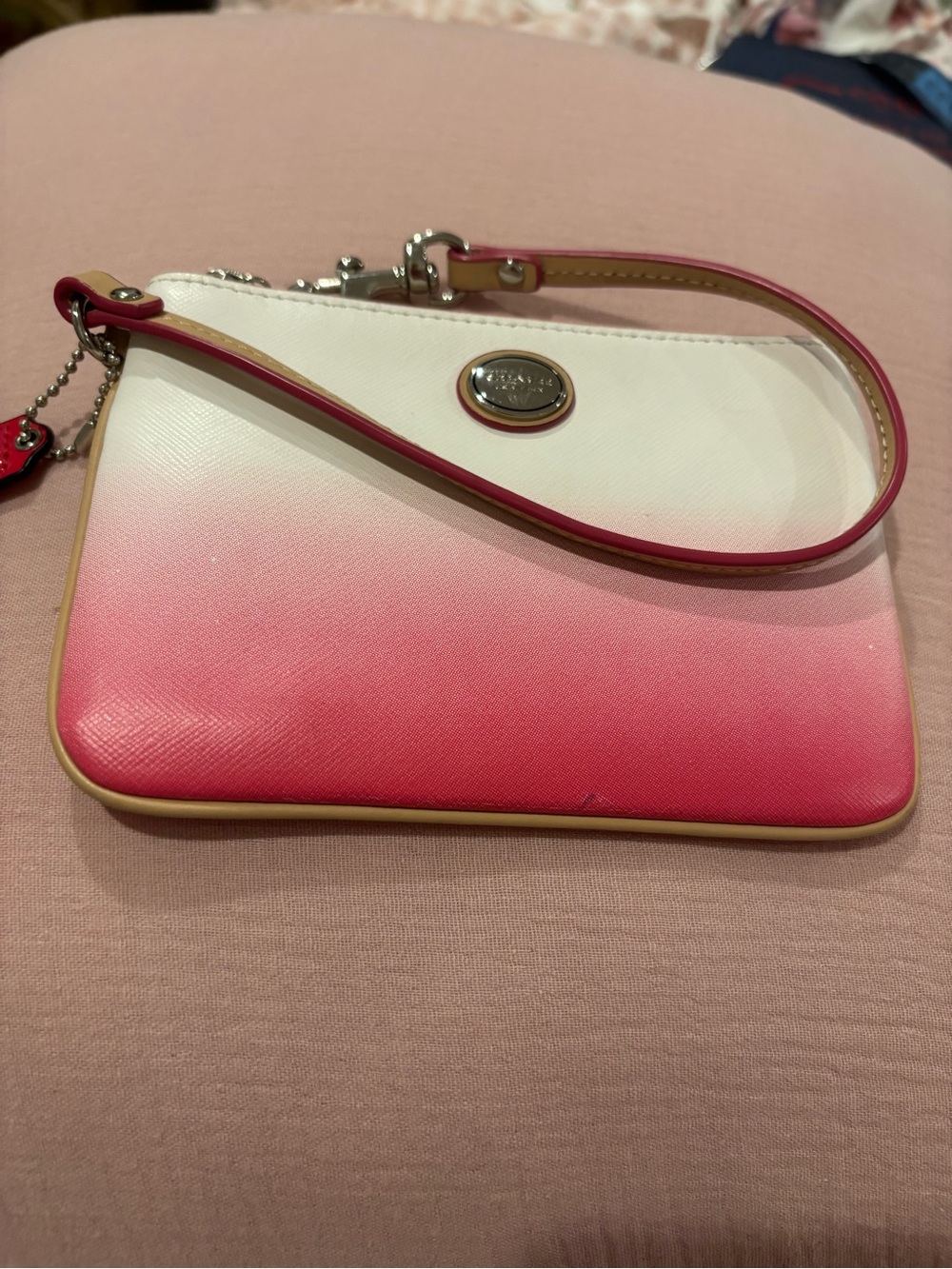 Coach White to Pink Ombre Wristlet with Pink Trim